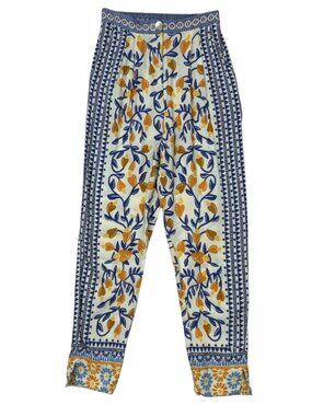FARM Rio White Blue and Yellow Floral Straight-Leg Pants